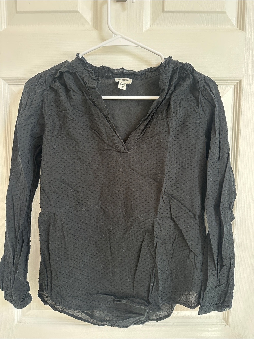 J. Crew Black Swiss Dot V-Neck Long-Sleeve Blouse